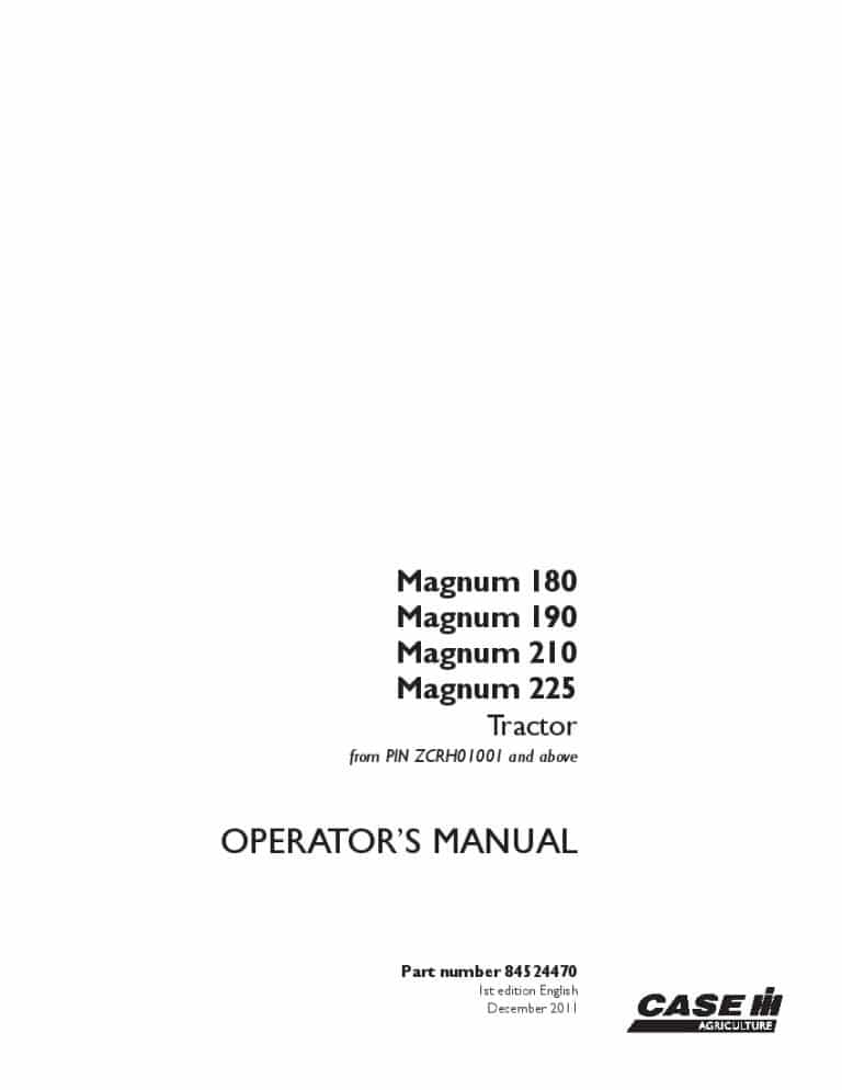 Case Magnum 180, 190, 210, 225 Tier 4A Tractor Operators Manual PDF Download