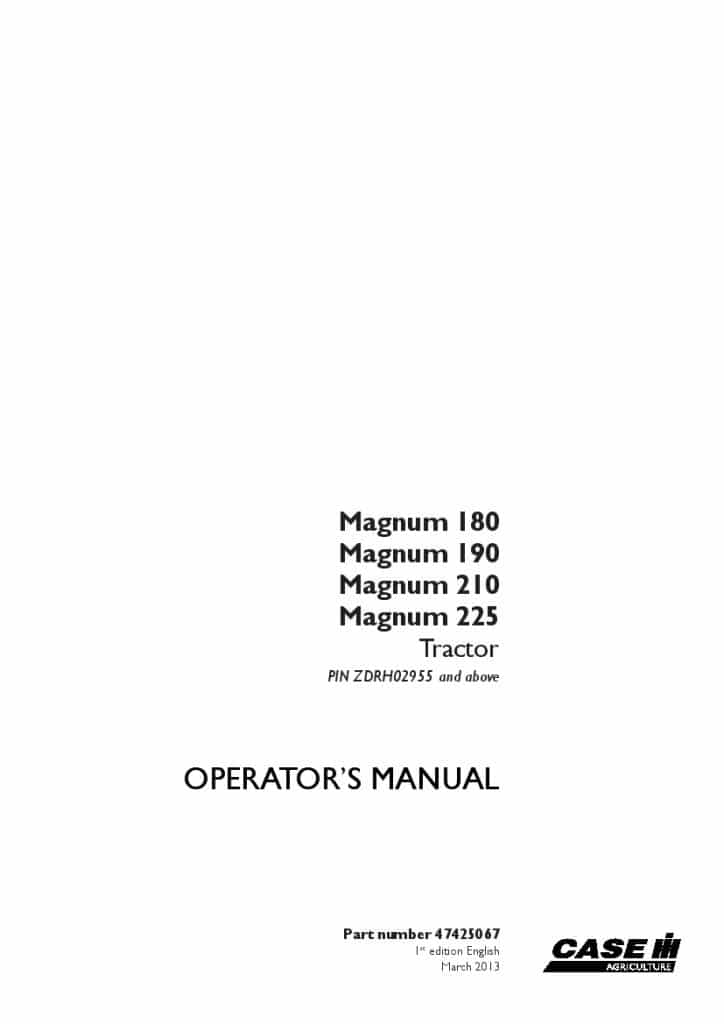 Case Magnum 180, 190, 210, 225 Tractor PIN ZDRH02955 Operators Manual PDF Download