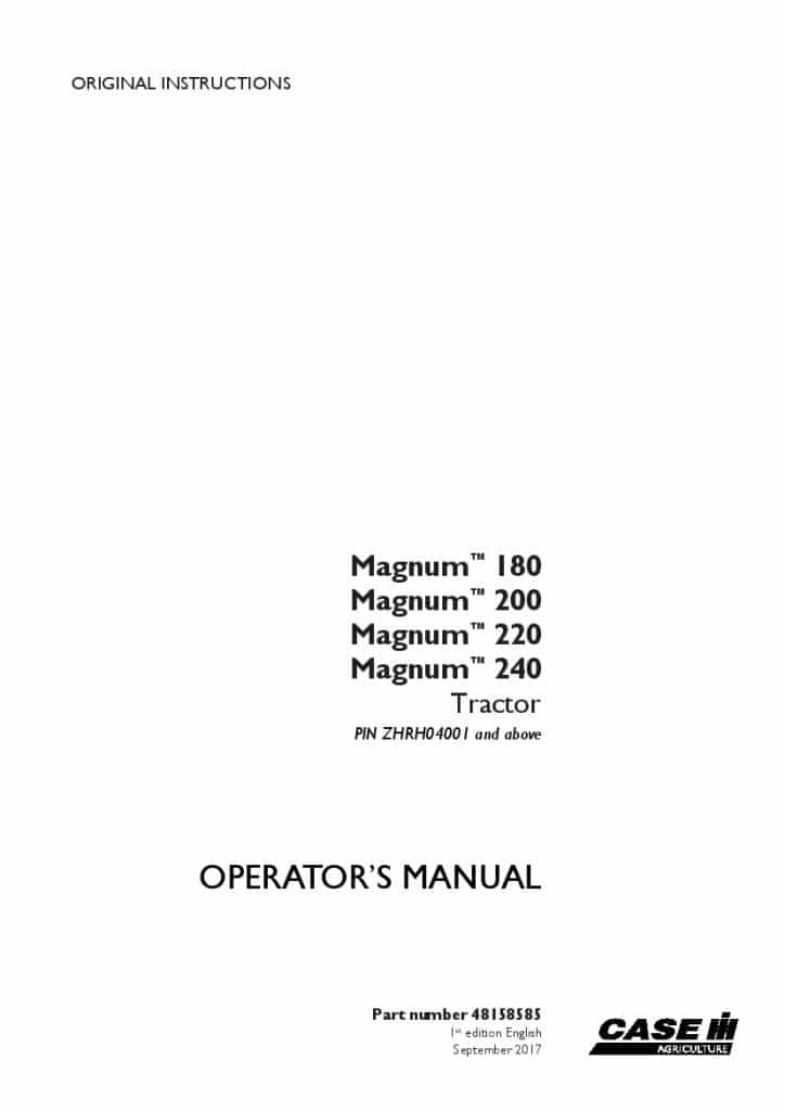 Case Magnum 180, 200, 220, 240 Tractor ZHRH04001 Operators Manual PDF Download