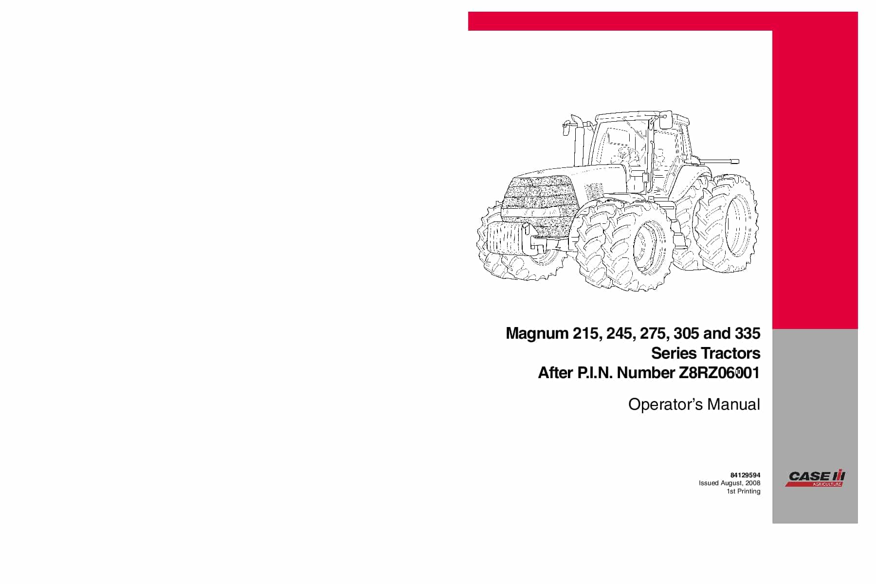 Case Magnum 215, 245, 275, 305, 335 Z8RZ06001 Operators Manual PDF Download