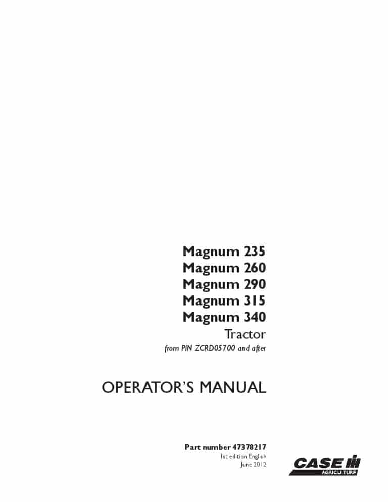 Case Magnum 235, 260, 290, 315, 340 Tier 4 Tractor ZCRD05700 Operators Manual PDF Download