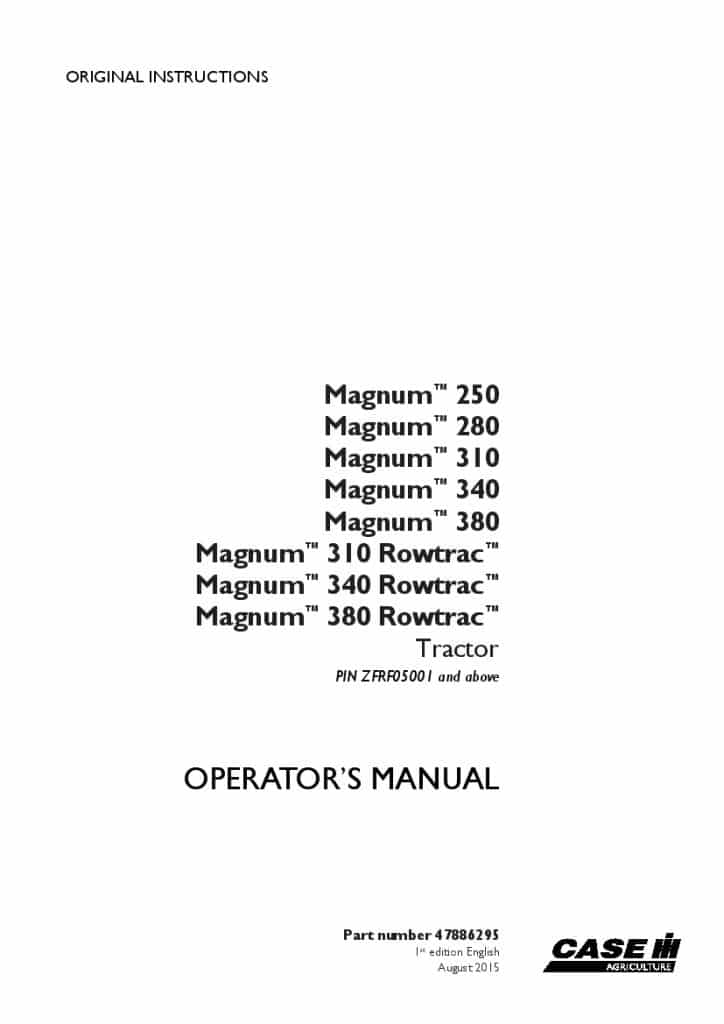 Case Magnum 250, 280, 310, 340, 380, 310 Rowtrac, 340 Rowtrac, 380 Rowtrac tractor ZFRF05001 Operators Manual PDF Download