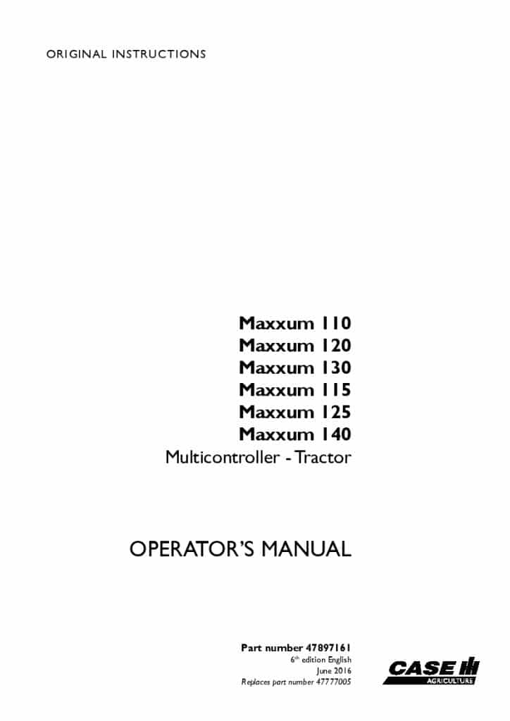 Case Maxxum 110, 115, 120, 125, 130, 140 Multicontroller Tractor Operators Manual PDF Download