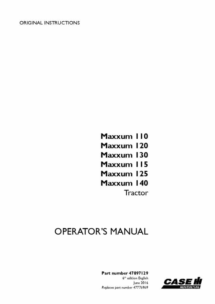 Case Maxxum 110, 120, 130, 115, 125, 140 Tractor Operators Manual PDF Download