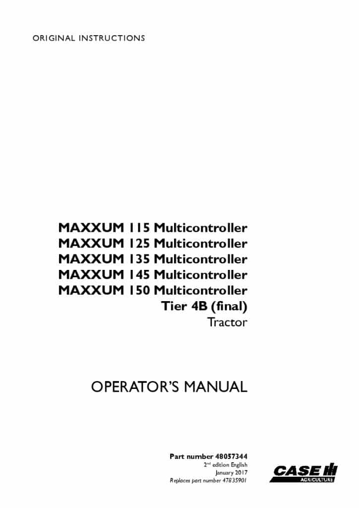 Case Maxxum 115, 125, 135, 145, 150 Multicontroller Tier 4B final Tractor Operators Manual PDF Download