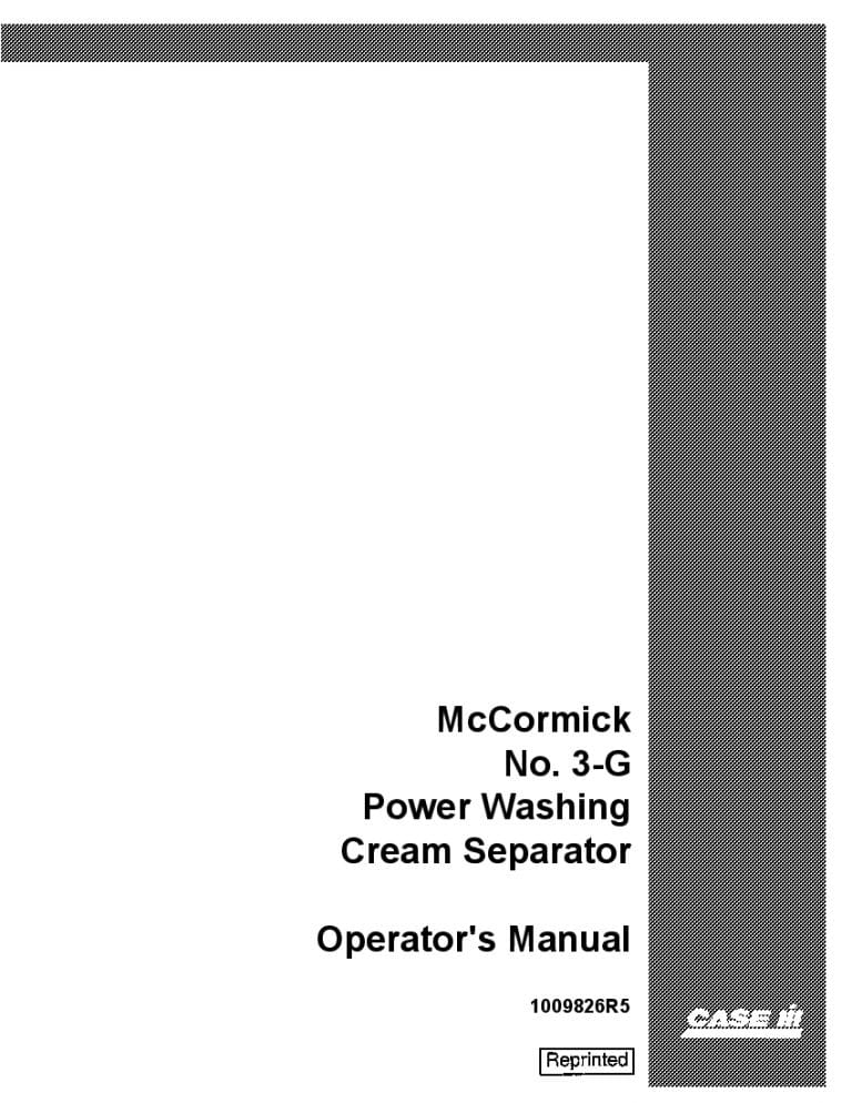 Case McCormick No. 3-G Power Washing Cream Separator Operators Manual PDF Download