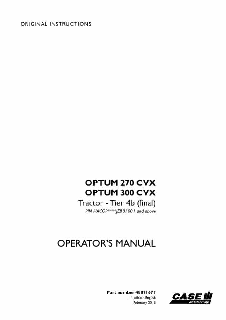 Case Optum 270 CVX, 300 CVX Tier 4b final Tractor Operators Manual PDF Download