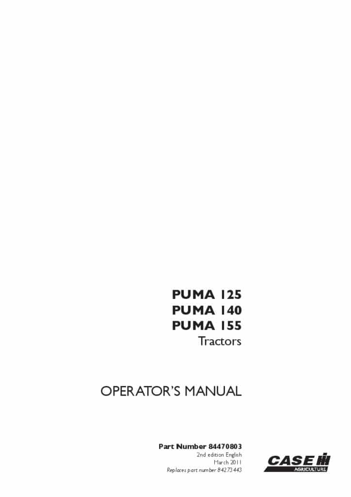 Case PUMA 125, 140, 155 Tractors Operators Manual PDF Download