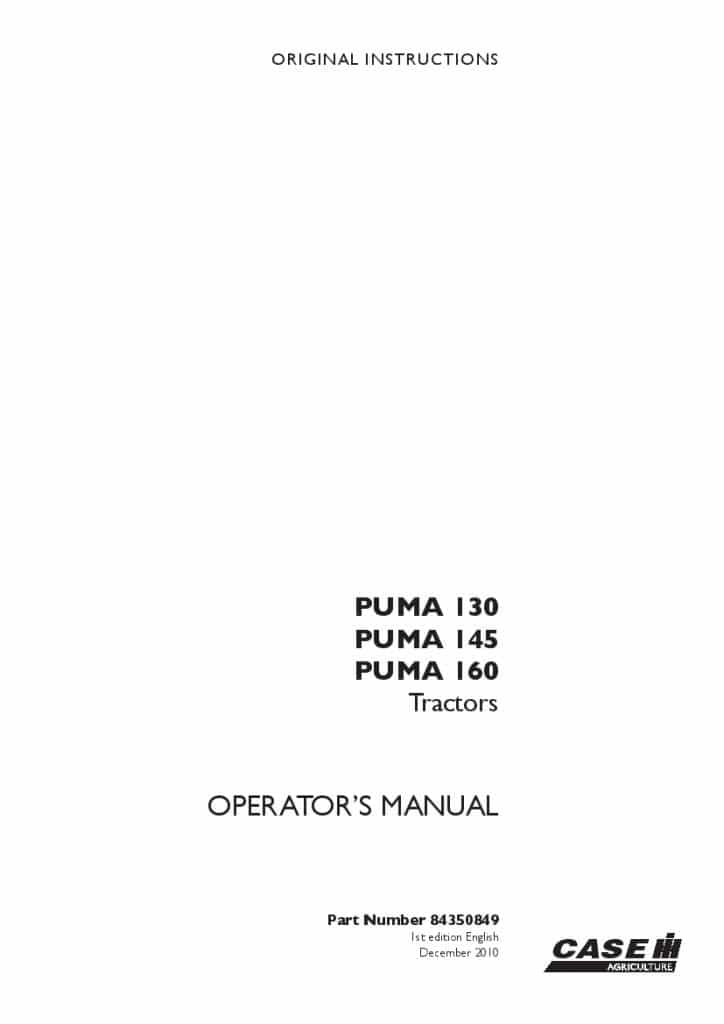 Case PUMA 130, 145, 160 Tier 4 Tractors Operators Manual PDF Download
