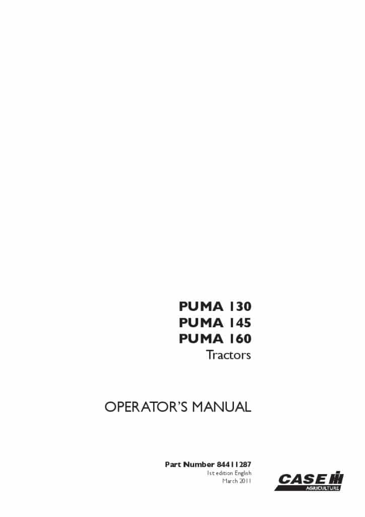 Case PUMA 130, 145, 160 Tractor Operators Manual PDF Download
