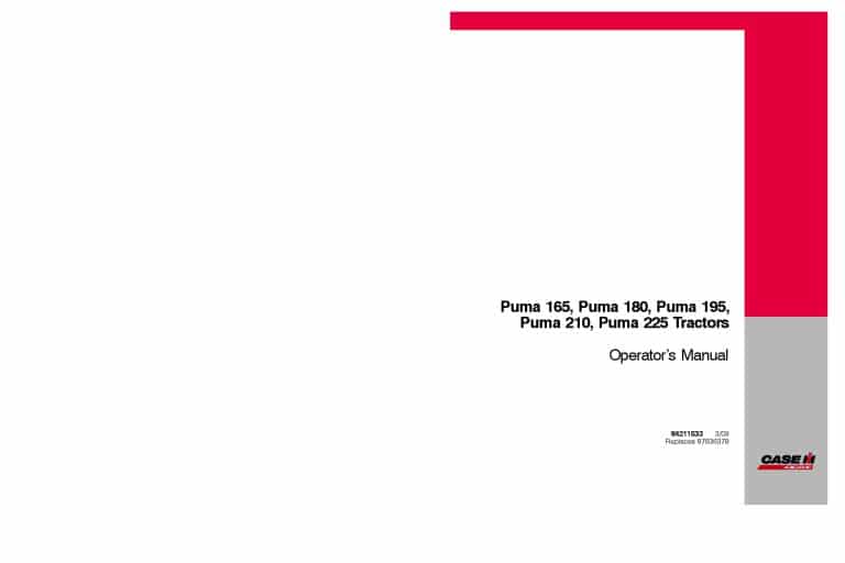 Case PUMA 165, 180, 195, 210, 225 Cvt & Full Powershift Operators Manual PDF Download