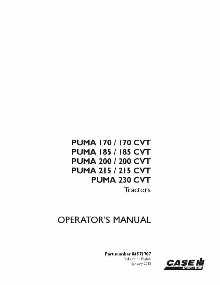 Case PUMA 170, 185, 200, 215, 230 & CVT MODELS Operators Manual PDF Download