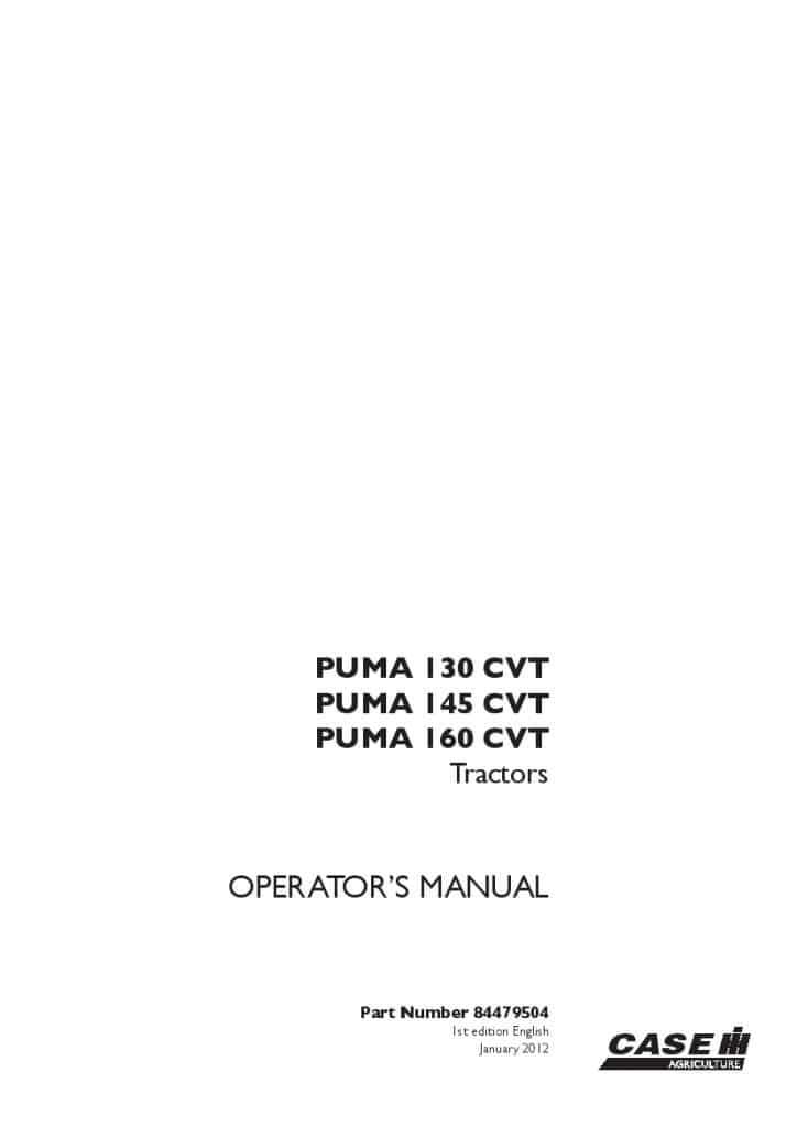 Case Puma 130, Puma 145, Puma 160 CVT Tractor Operators Manual PDF Download