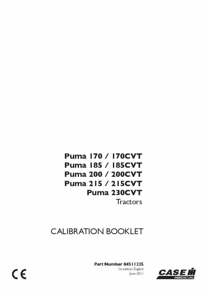 Case Puma 170, 185, 200, 215, 230 CVT Calibration Booklet Operators Manual PDF Download