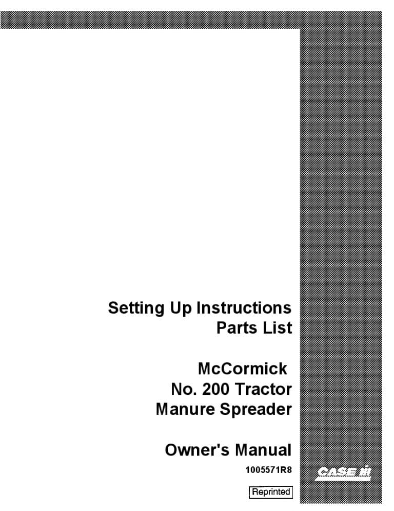 Case Tractor Manure McCormick Model 200 Operators Manual PDF Download