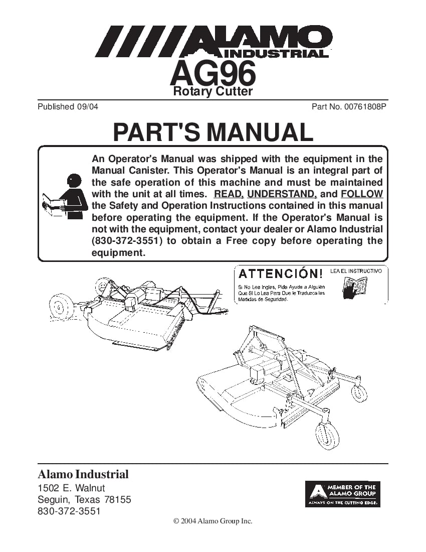 Alamo AG96B Mower Parts Manual PDF Download