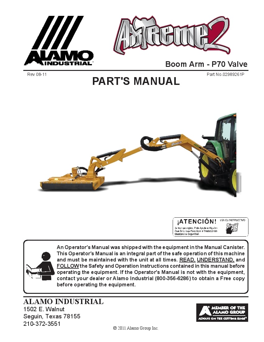 Alamo Aextreme2 P70 Valve Boom Mower Parts Manual PDF Download