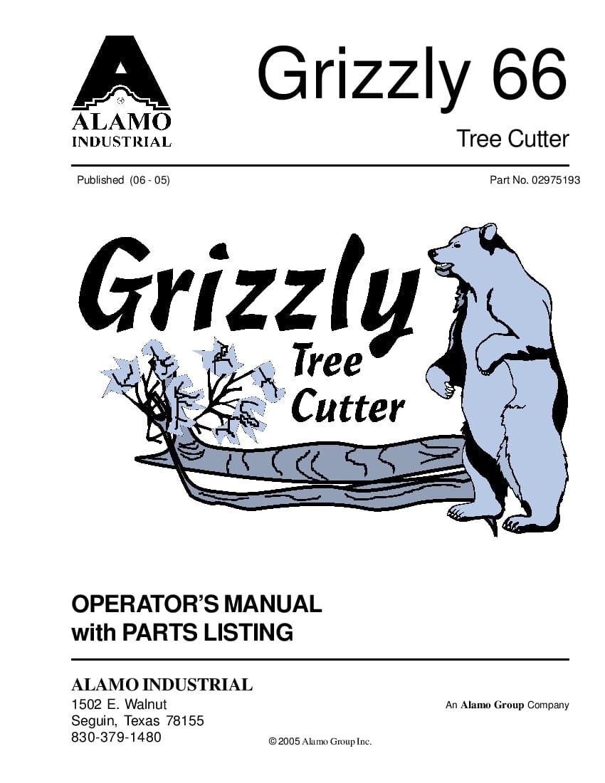 Alamo Grizzly 66 Tree Cutter Parts Manual PDF Download