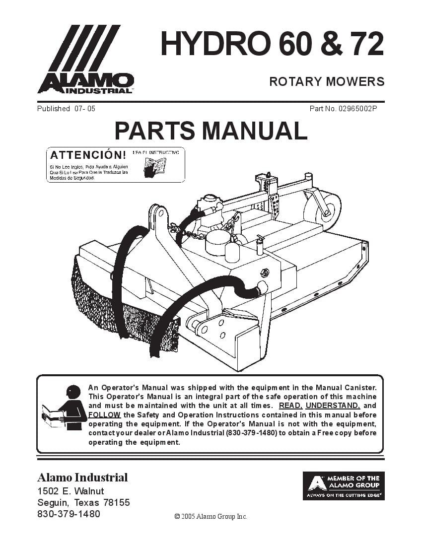 Alamo Hydro 60 Hydro 72 Mower Parts manual PDF Download