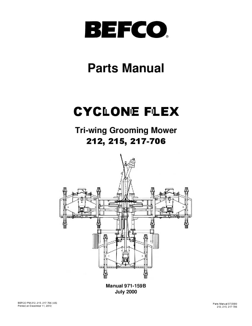 Befco cyclone flex 212 215 217-706 Parts manual PDF Download