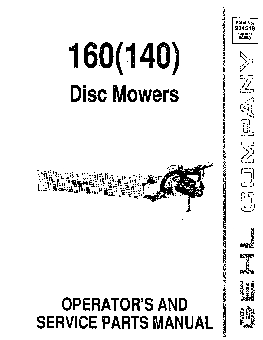GEHL 160 140 disc mower manual PDF Download