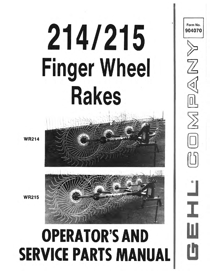 Gehl 214-215 Finger Wheel Rake manual PDF Download
