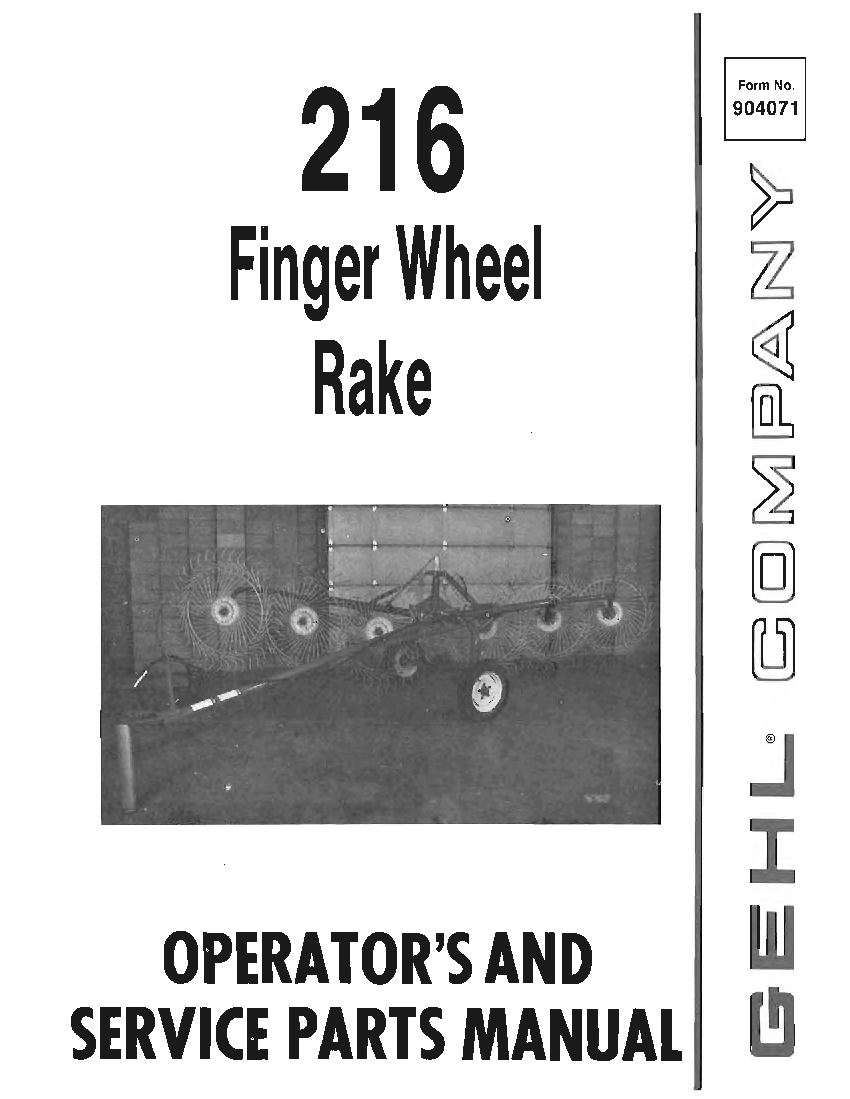 Gehl 216 Finger Wheel Rake manual PDF Download