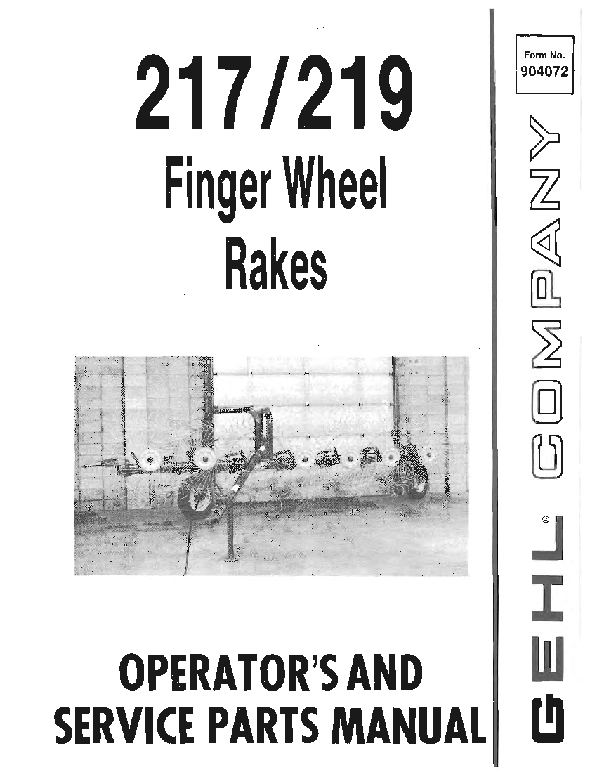 Gehl 217-219 Finger Wheel Rake manual PDF Download