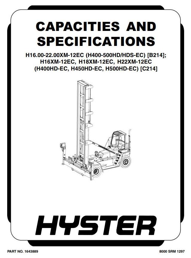 Hyster H16.00XM-12EC, H18.00XM-12EC, H22.00XM-12EC Container Handler C214 ser.Service Manual(Europe)