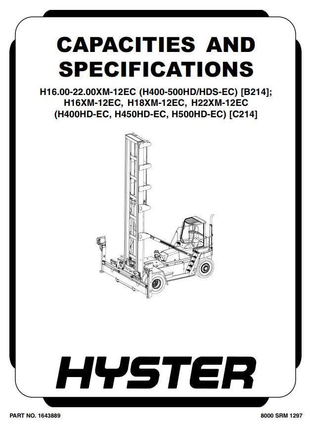 Hyster H400HD-EC, H450HD(S)-EC, H500HD-EC Empty Container Handlers C214 series Service Manual (USA)