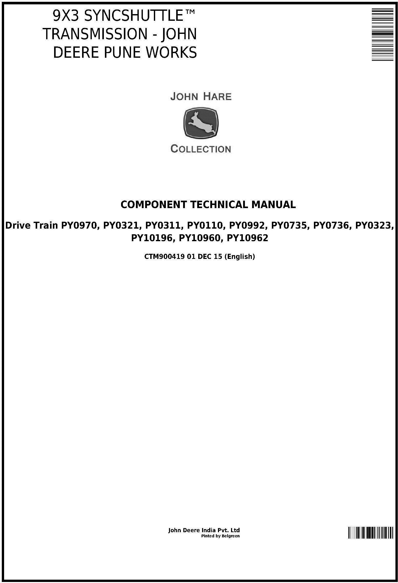 John Deere Pune Works / 9x3 SyncShuttle Transmission Component Technical Manual (CTM900419)