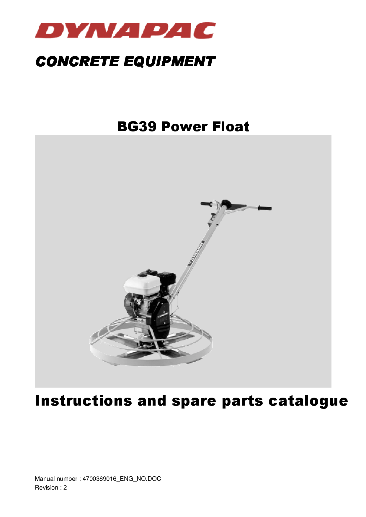 Dynapac BG39 instruction spare parts EC certificate PTD_DOCBG398HPEN manual PDF Download