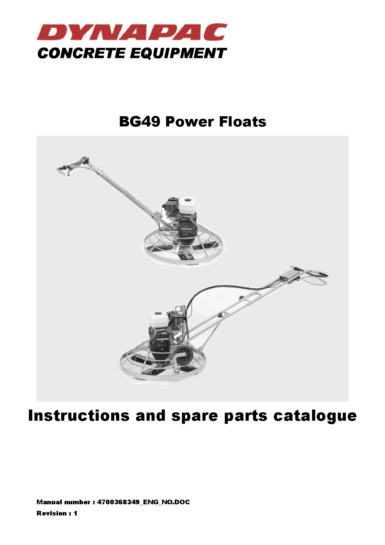 Dynapac BG49 instruction spare parts EC certificate PTD_DOCBG49EN manual PDF Download