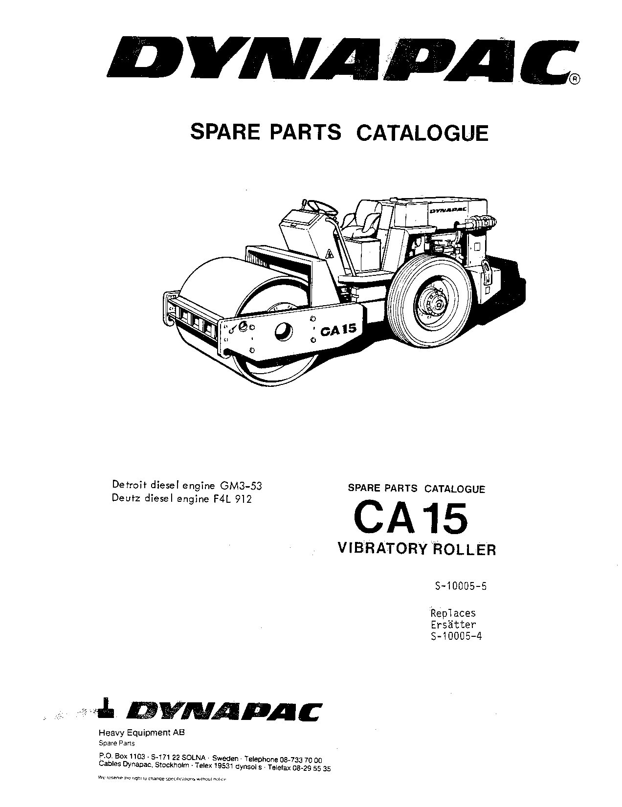 Dynapac CA15 - Spare Parts Catalogue S-10005 manual PDF Download