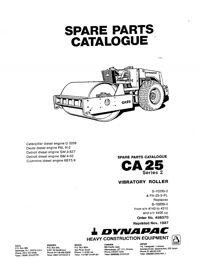 Dynapac CA25 II - Spare Parts Catalogue S-10200-3 manual PDF Download
