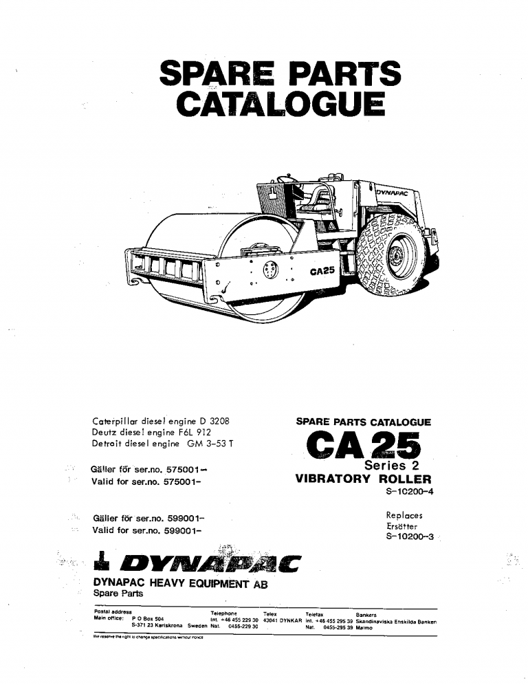 Dynapac CA25 II - Spare Parts Catalogue S-10200-4 manual PDF Download