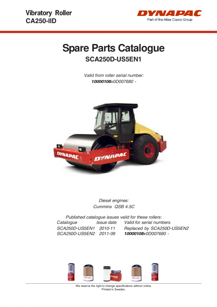 Dynapac CA250-IID - Spare Parts Catalogue SCA250D-US5EN manual PDF Download