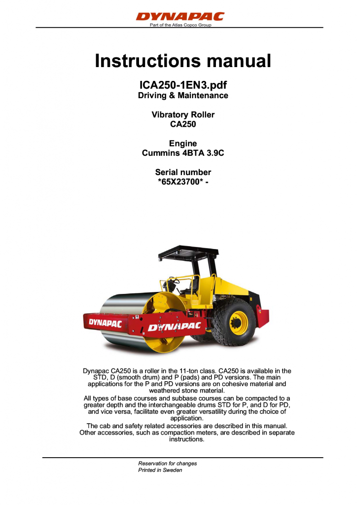 Dynapac CA250 - Operation & Maintenance manual ICA250-1EN manual PDF Download