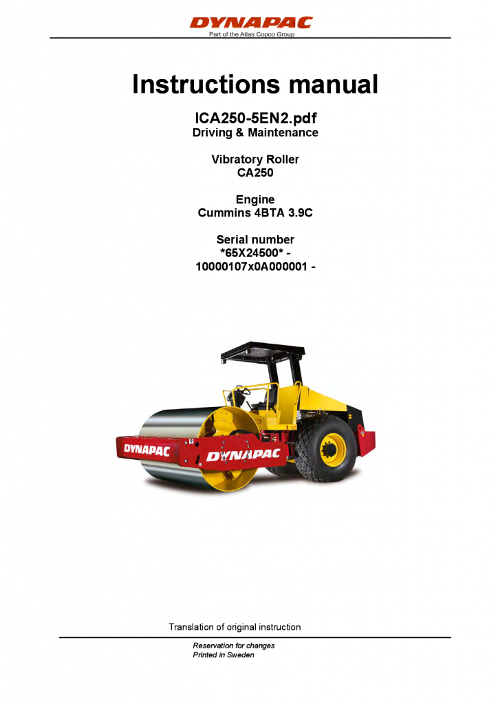 Dynapac CA250 - Operation & Maintenance manual ICA250-5EN manual PDF Download