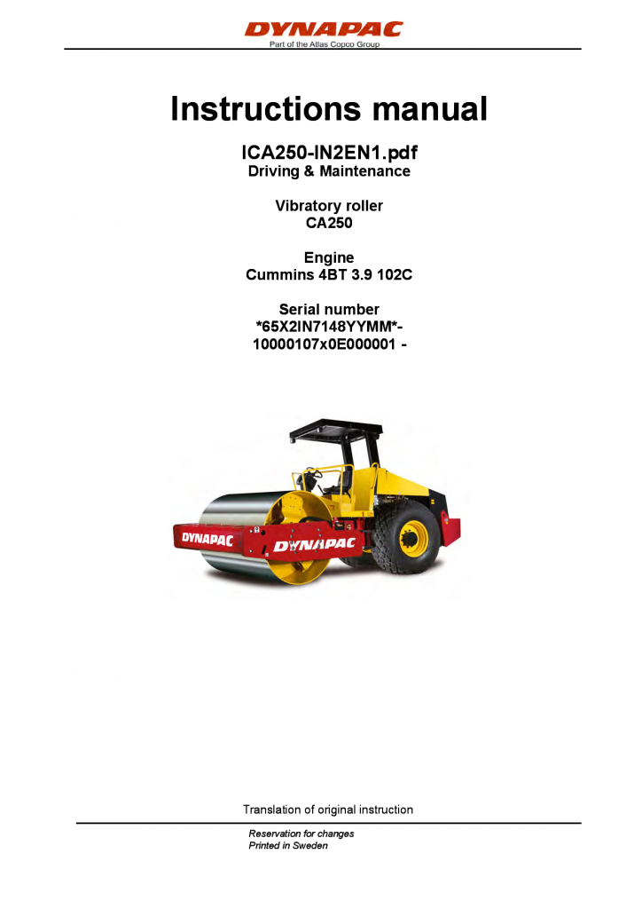Dynapac CA250 - Operation & Maintenance manual ICA250-IN2EN manual PDF Download