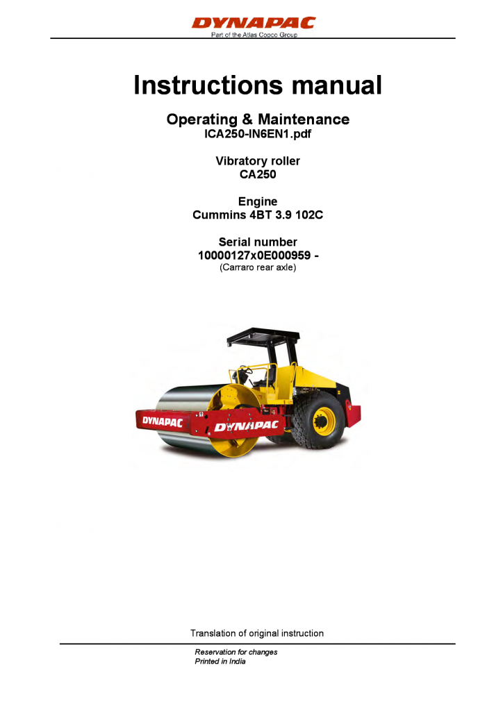Dynapac CA250 - Operation & Maintenance manual ICA250-IN6EN manual PDF Download