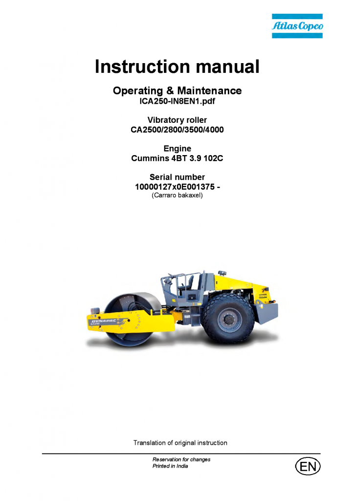 Dynapac CA250 - Operation & Maintenance manual ICA250-IN8EN manual PDF Download