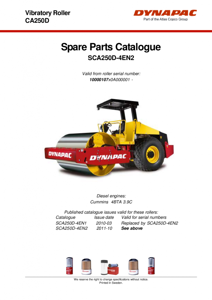 Dynapac CA250D - Spare Parts Catalogue SCA250D-4EN manual PDF Download
