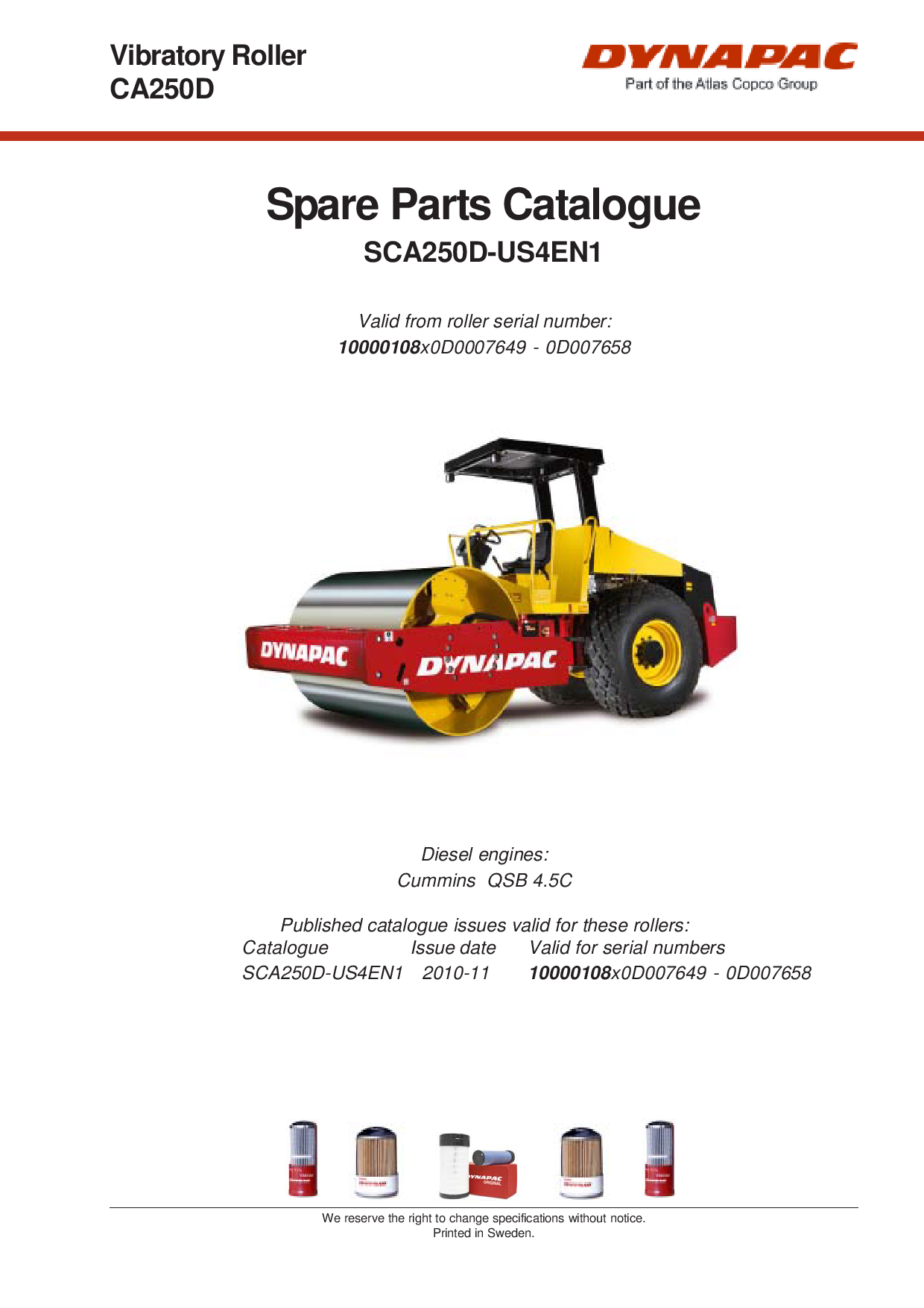 Dynapac CA250D - Spare Parts Catalogue manual PDF Download
