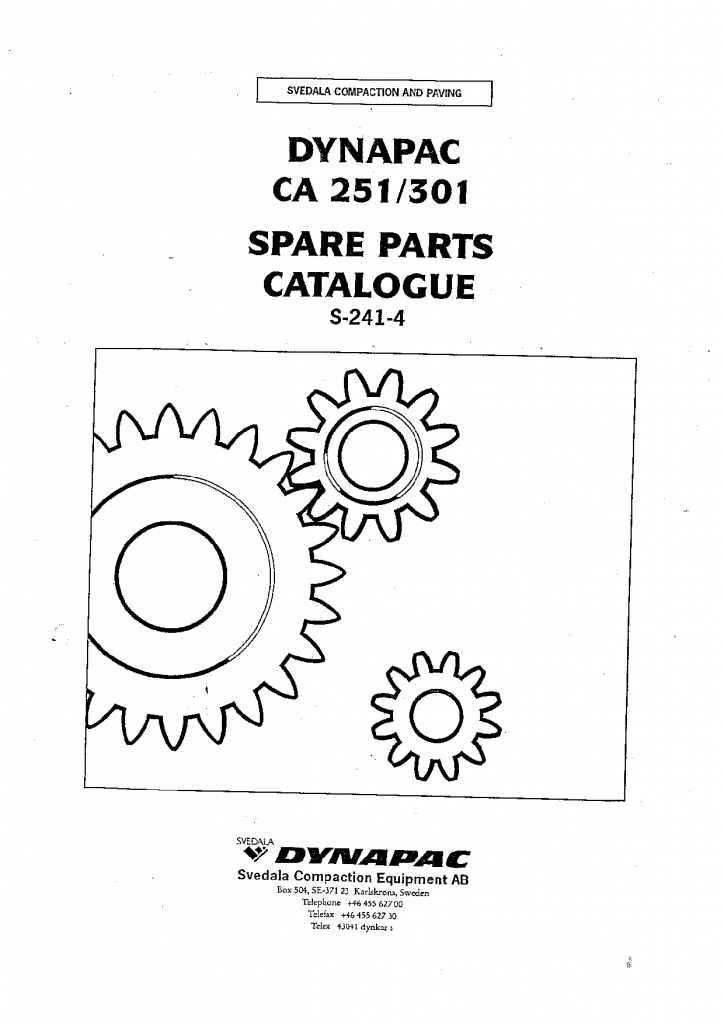 Dynapac CA251 301 - Spare Parts Catalogue S-241-4 manual PDF Download