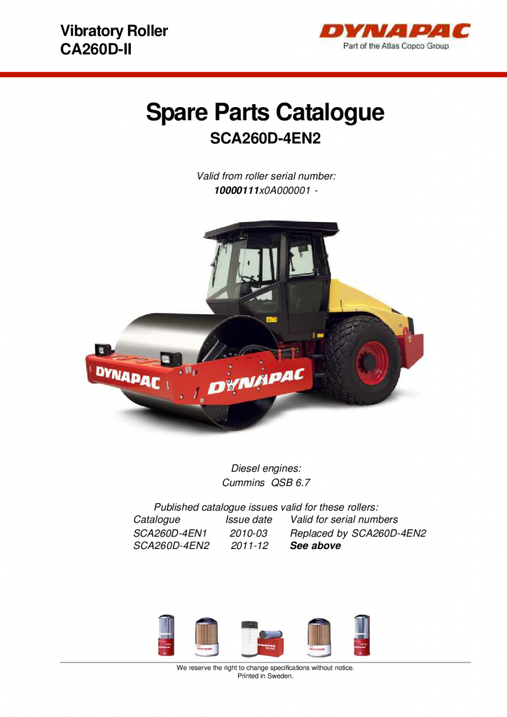 Dynapac CA260D-II - Spare Parts Catalogue SCA260D-4EN manual PDF Download