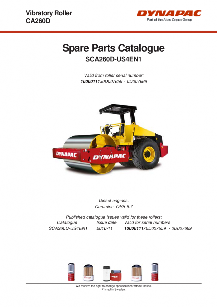 Dynapac CA260D - Spare Parts Catalogue manual PDF Download