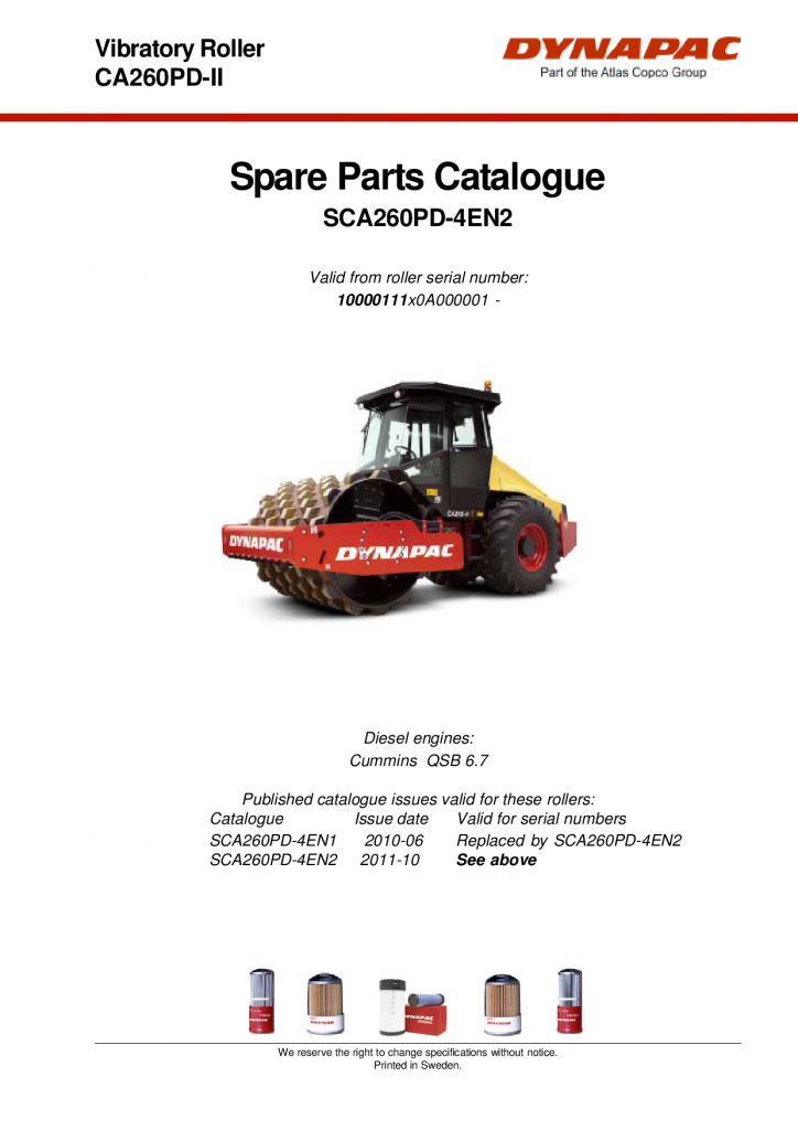 Dynapac CA260PD-II - Spare Parts Catalogue SCA260PD-4EN manual PDF Download