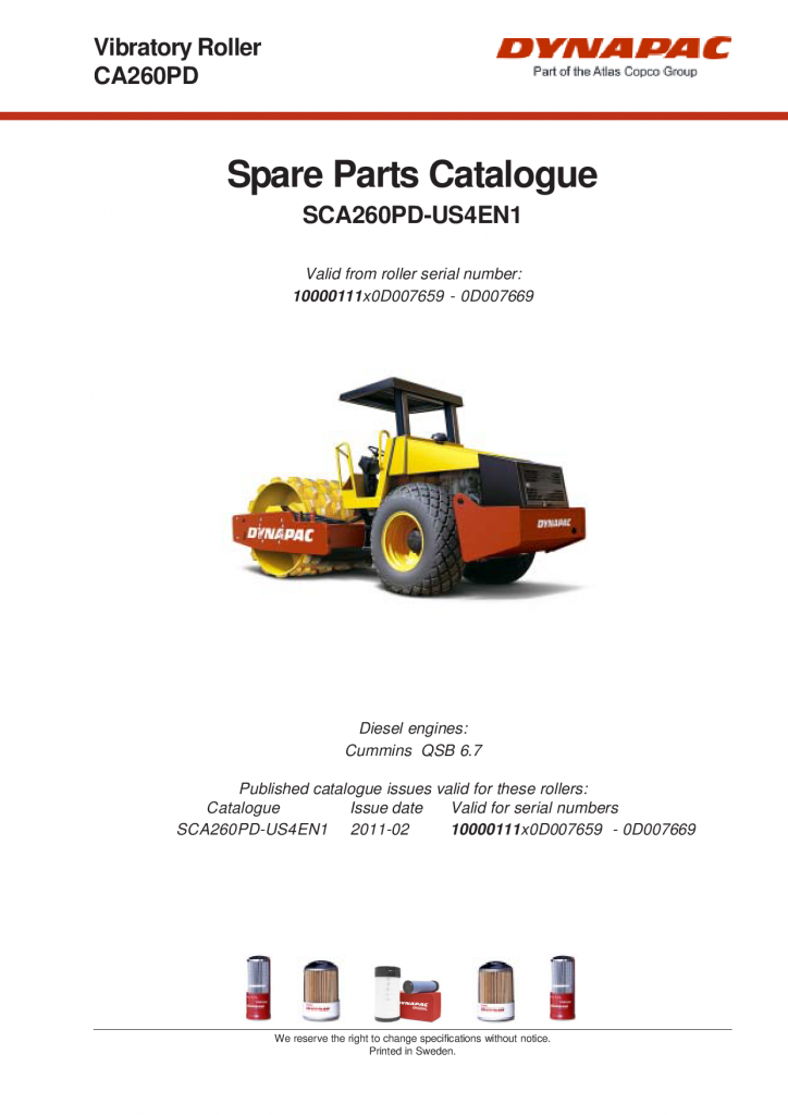 Dynapac CA260PD - Spare Parts Catalogue manual PDF Download