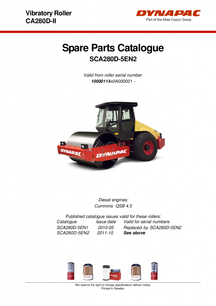 Dynapac CA280D-II - Spare Parts Catalogue SCA280D-5EN manual PDF Download